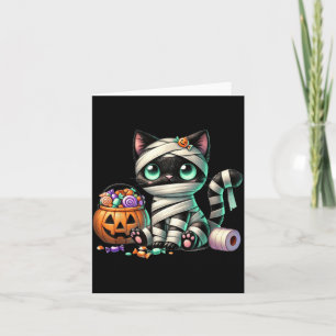 Cartão Gato Preto Fofo de Halloween Abóbora Doces ou Trav