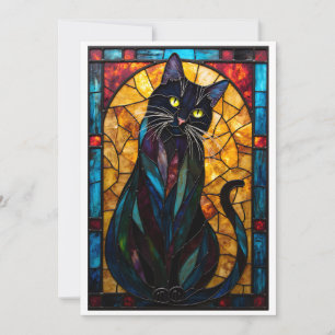 Cartão Gato Preto Fofo de Vidro Estampado Estilo Flat