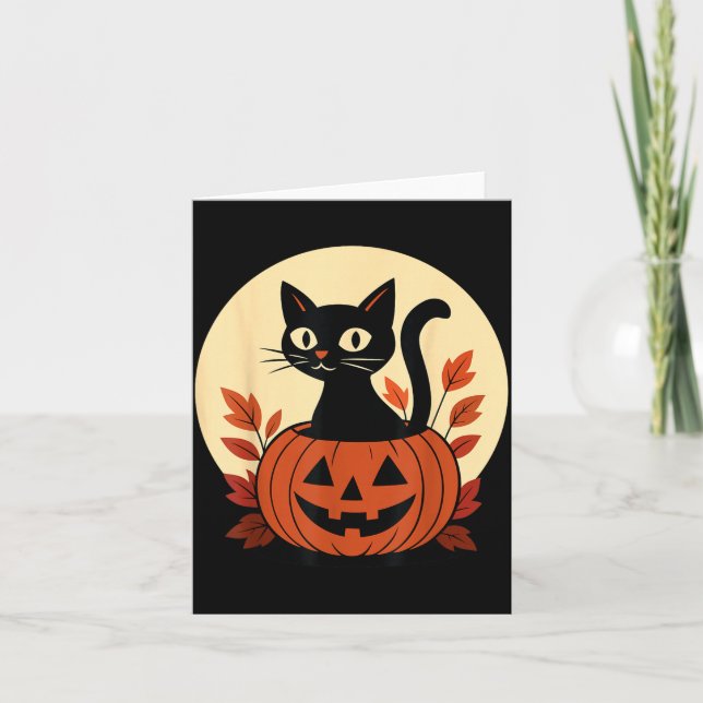 Cartão Gato Preto Fofo e Abóbora Jack O Lantern (Frente)