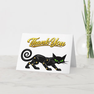 Cartão Gato Preto Futurista Steampunk Atômico Obrigado