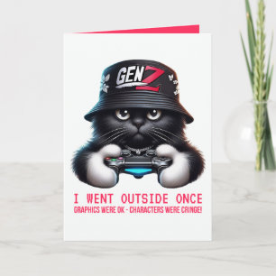Cartão Gato Preto Gamer Divertido da Geração Z