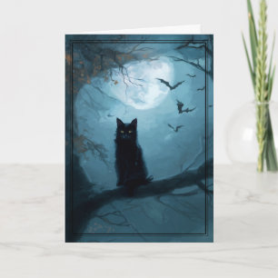 Cartão Gato Preto Gótico no Halloween