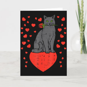 Cartão Gato Preto Mordendo Corações de Rosa Dia dos Namor