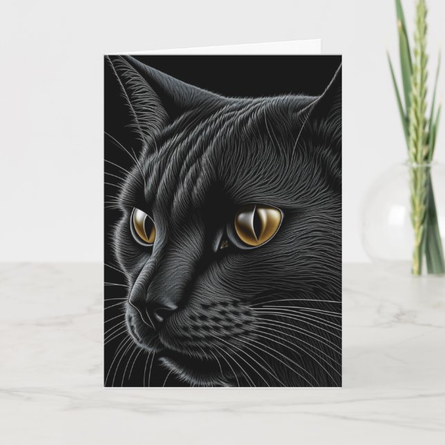 Cartão Gato Preto Pun Feliz Aniversário (Frente)