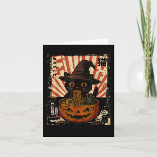 Cartão Gato Preto Sapo Comendo Ramen Japonês Halloween W