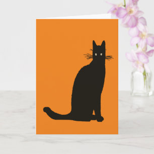Cartão Gato Preto Sentado Em Silhueta De Pose Elegante