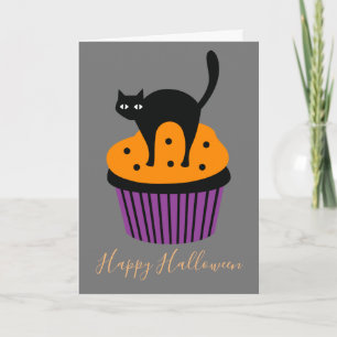 Cartão Gato preto tema laranja de Halloween