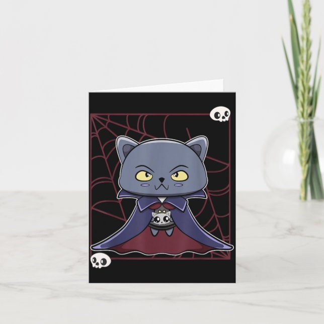 Cartão Gato Preto Vampiro Drácula e Item de Monstro Para (Frente)