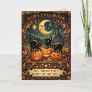 Cartão Gato Preto Vintage Antigo Retro Halloween