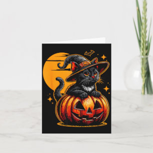 Cartão Gato Preto Vintage Divertido Halloween Abóbora Ass