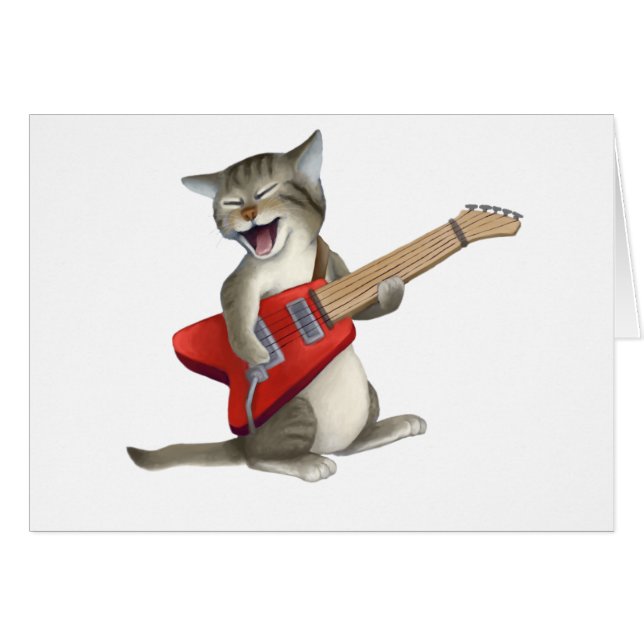 Cartão Gato que joga a guitarra (Frente Horizontal)