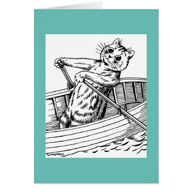 Cartão Gato que rema o barco, Louis Wain (Frente)