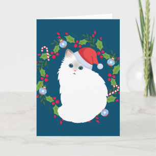 Cartão Gato Ragdoll Coroa de Natal