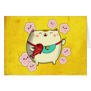 Cartão Gato redondo bonito de Maneki Neko