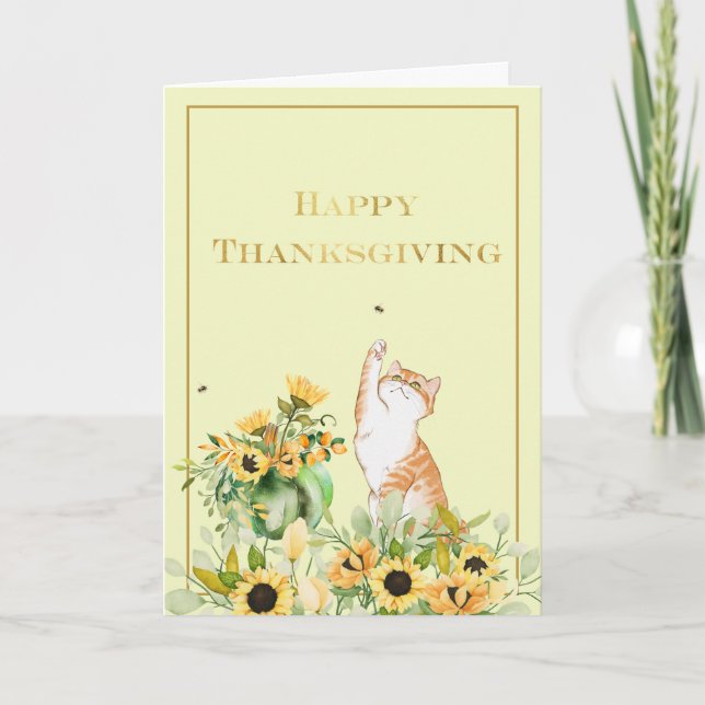 Cartão Gato Repleto com Girassóis (Frente)