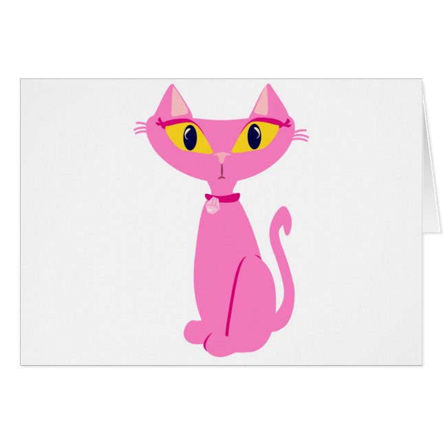 Cartão Gato retro cor-de-rosa Sassy (Frente Horizontal)