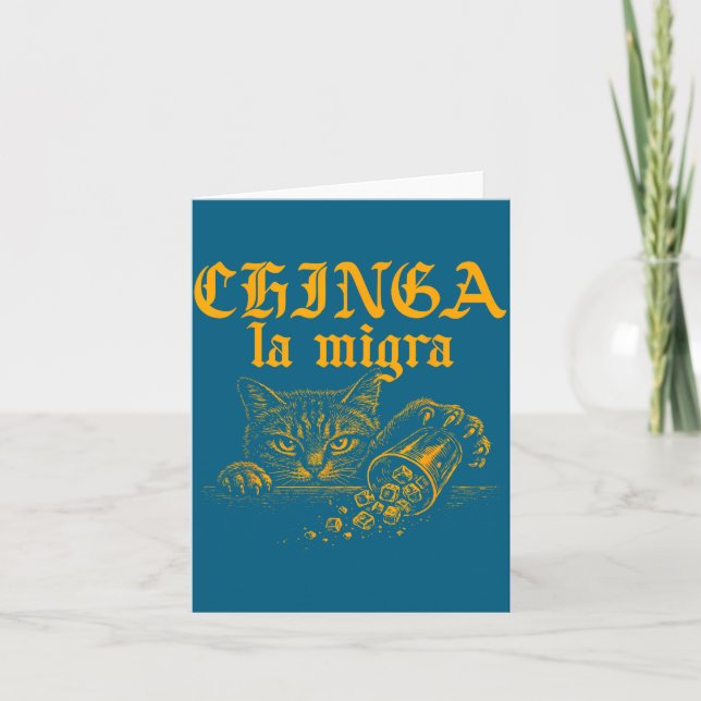 Cartão Gato Retro Divertido Chinga La Migra (Frente)