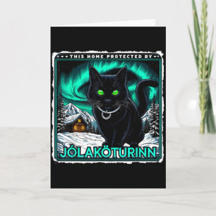 Cartão Gato Retro Yule Islandês Esta Casa Protegida Jólak