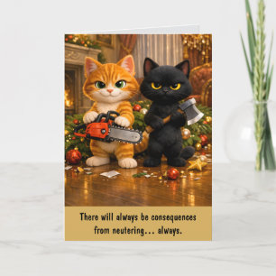 Cartão Gato Ruivo Engraçado e Gato Preto de Natal