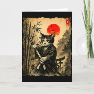 Cartão Gato Samurai Arte Japonesa Homens Meninos Camiseta