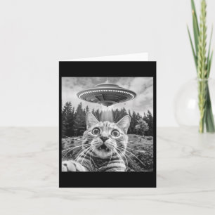 Cartão Gato Selfie Com Alienígena Ufo Gato Engraçado Para