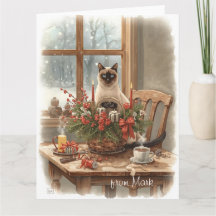 Gato Siames arranjando Flores Inverno Natal