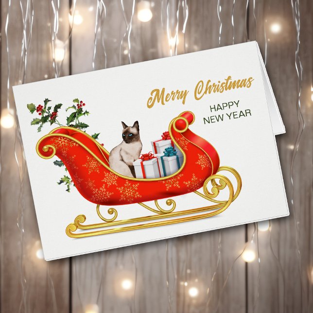 Cartão Gato Siamês Meowy Christmas Sleigh Card (Criador carregado)
