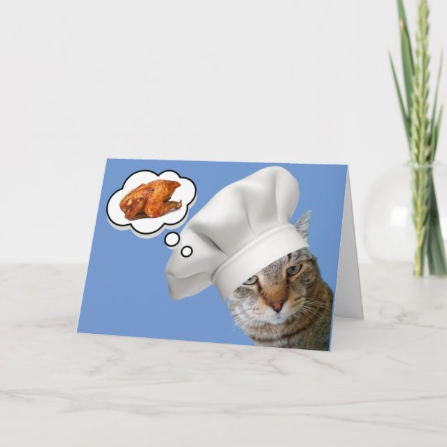 Cartão Gato Sonhando Com Frango Fica Bem (Frente)