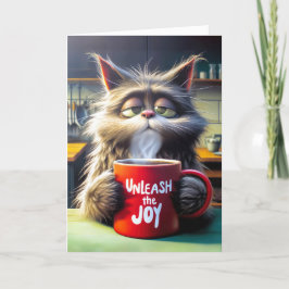 Cartão Gato Sonolento de Aniversário do Amigo com Caneca