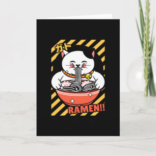 Cartão Gato Sortudo e Gato Gelado do Japão Comendo Ramen