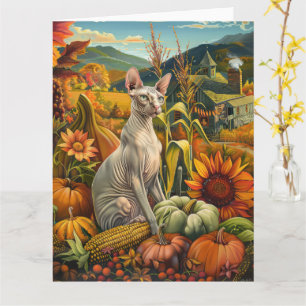 Cartão Gato Sphynx Colheita de Outono Dia de Ação de Graç