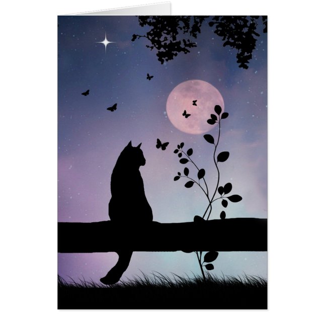 Cartão Gato super bonito e borboleta pensando em você (Frente)