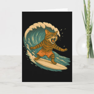 Cartão Gato Surfista Praia Divertida Gato Retro Na Pranch