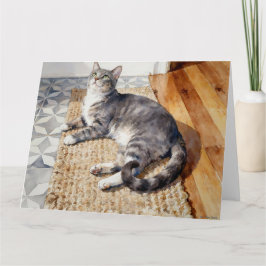 Cartão Gato Tabby Cinza Estudo B Em Aquarelas