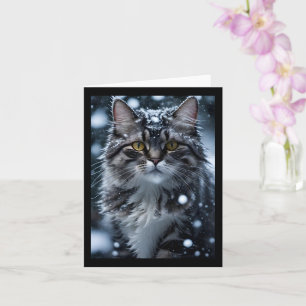 Cartão Gato Tabby Cinza na Saudação em Branco da Neve