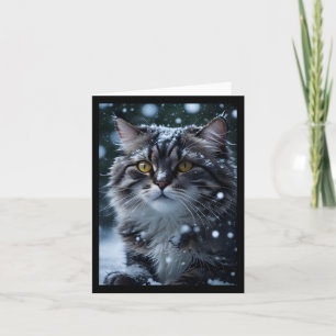 Cartão Gato Tabby Cinza na Tempestade de Neve Cumprimento