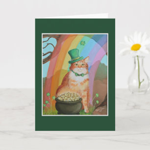 Cartão Gato Tabby do Dia de São Patrício Leprechaun