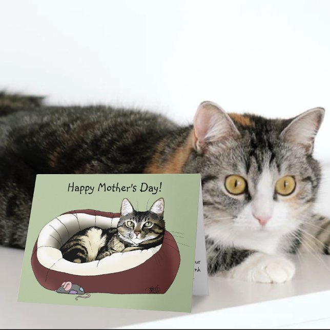 Cartão Gato Tabby Fofo Dia das Mães Verde (Criador carregado)