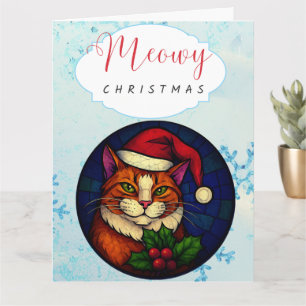 Cartão Gato Tabby Laranja de Natal em Vitral