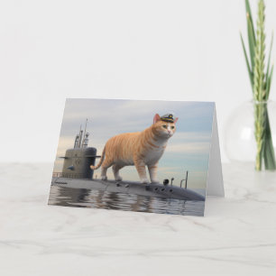 Cartão Gato Tabby Submarino Engraçado