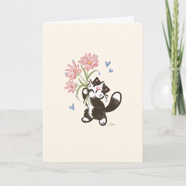 Cartão Gato Tuxedo com Flores - Maurice (Frente)