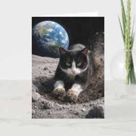 Cartão Gato Tuxedo de Aniversário Cavando uma Cratera Lun