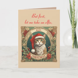 Cartão Gato Usando Um Chapéu de Papai Noel Merry Christma