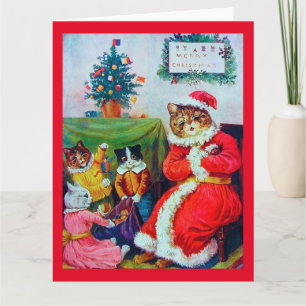 Cartão Gato Vintage de Natal, Louis Wain