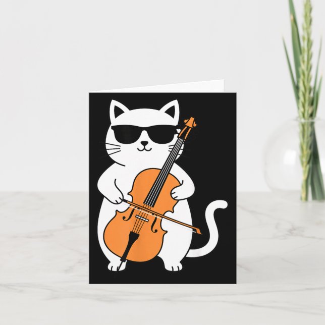 Cartão Gato Violoncelo Tocando Violoncelo Música Divertid (Frente)