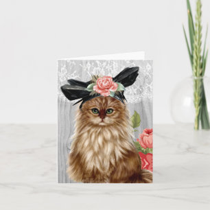 Cartão Gato Vitoriano vestido de Chapéu Notecard