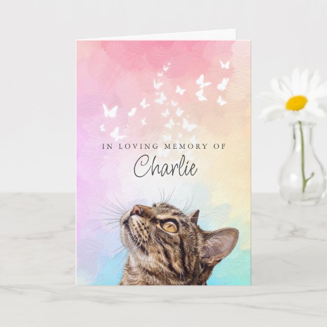 Cartão Gato Xadrez Marrom Arco-Íris Perda Memorial (Planta pequena)