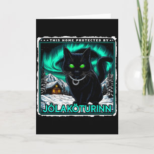 Cartão Gato Yule Retro Islandês Esta Casa Protegida Jólak