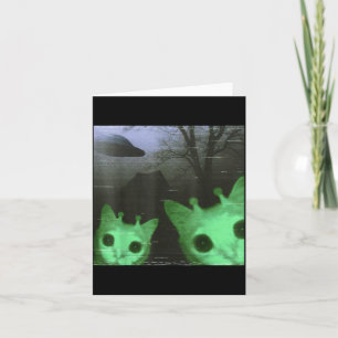 Cartão Gatos Alien Ufo Engraçado Assustador Meme de Gato