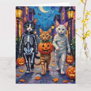 Cartão Gatos Angora Turcos em Fantasias de Halloween